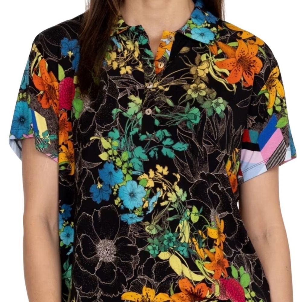 Johnny Was Los Angeles Nero Sequence Short Sleeve Polo Tee Sz XXL